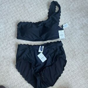 J crew two piece new with tags -black high waist bottoms, one strap top. Size M